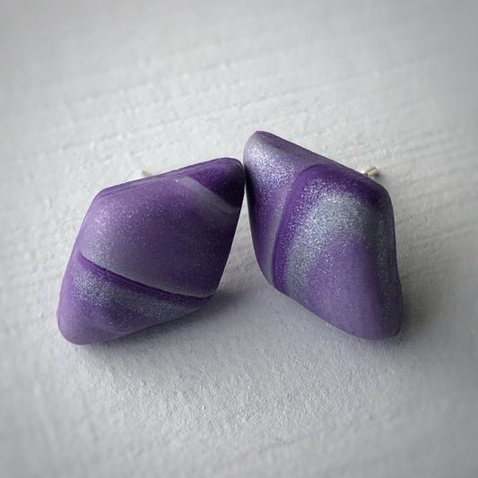 Soft Purple and Silver Grey Abstract Small Diamond Stud Earrings