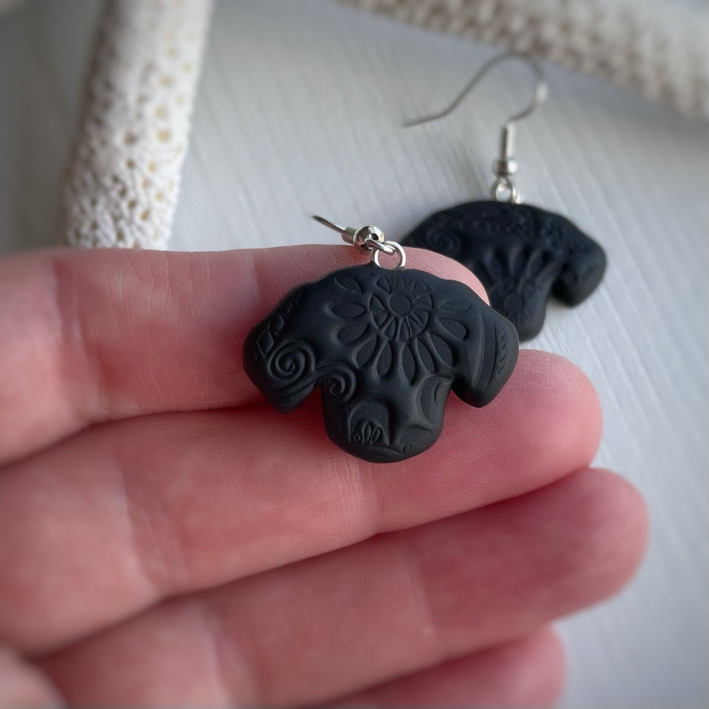 Black Dog Earrings with Abstract Impression | IWC Earrings