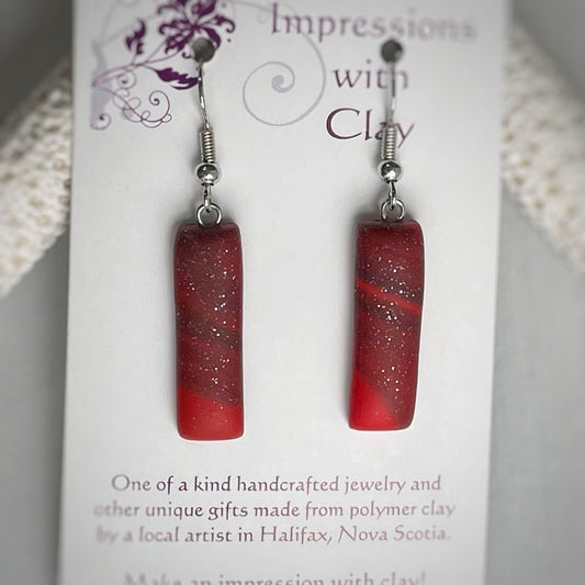 Red and Burgundy Small Rectangular Drop Earrings