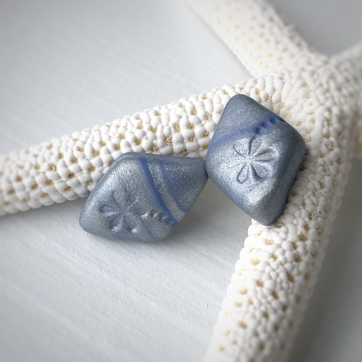 Blue and Silver Grey Diamond Impression Stud Earrings