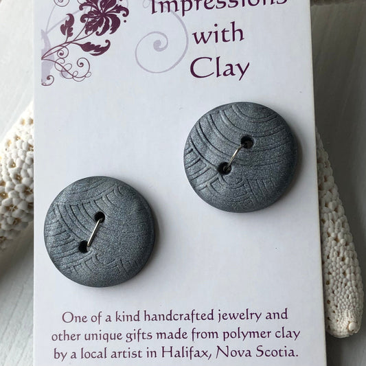 Grey Polymer Clay Buttons with impression - set of 2 - 20mm