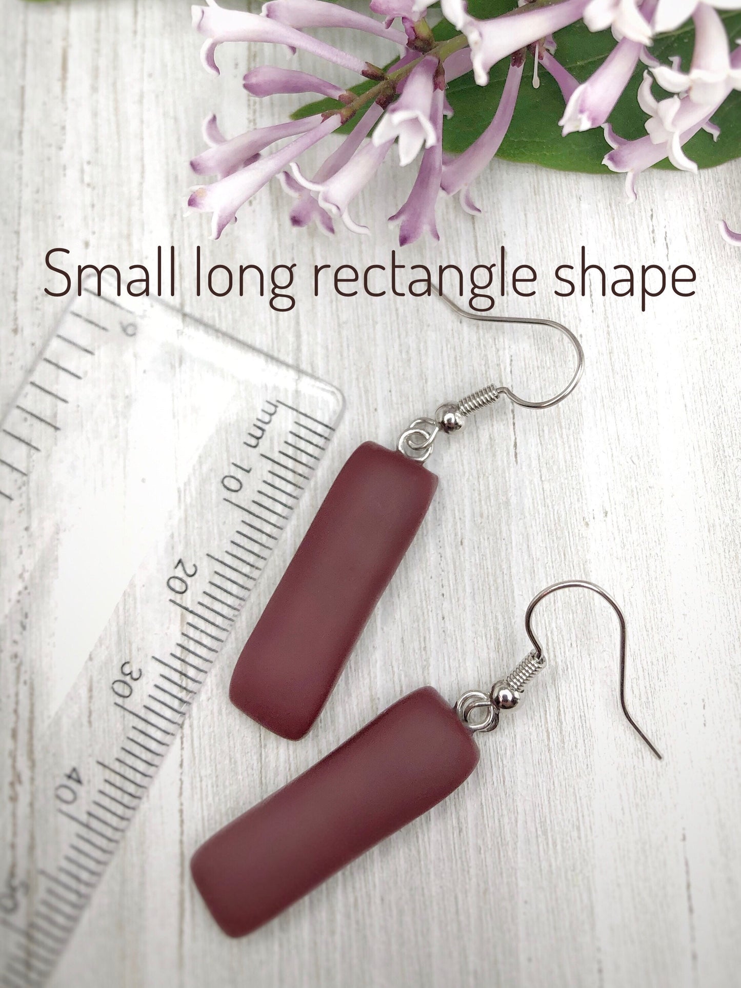 Red and Burgundy Small Rectangular Drop Earrings
