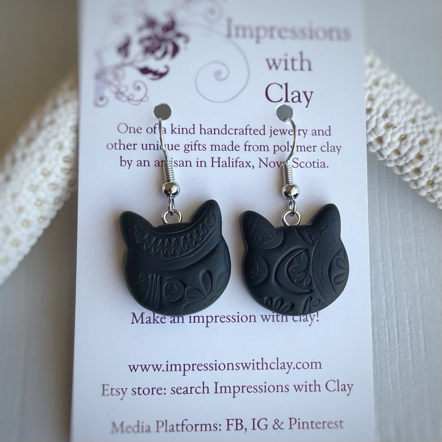 Black Cat Earrings with Abstract Impression | IWC Earrings