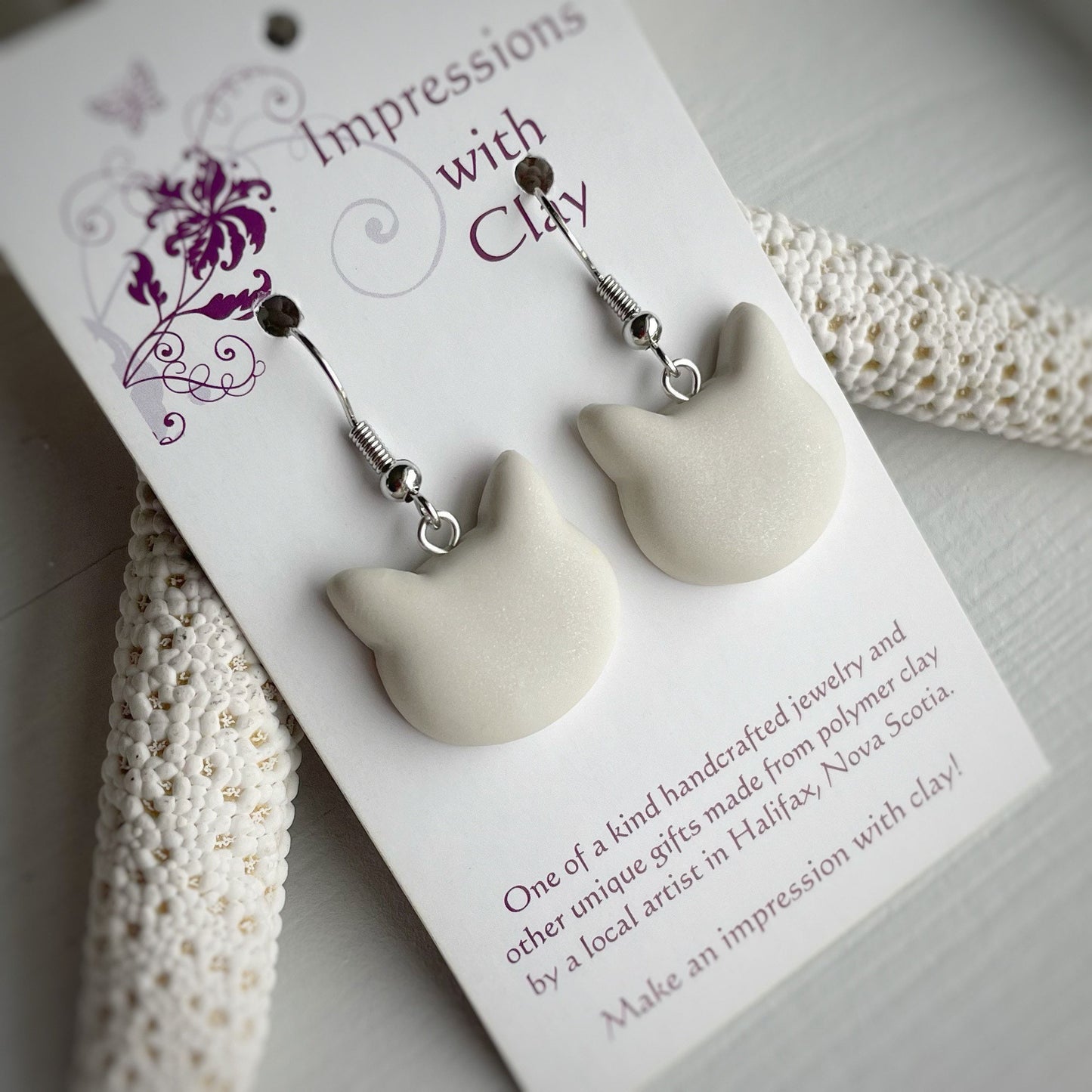 Plain White Drop Cat Earrings from Impressions with Clay | Polymer Clay