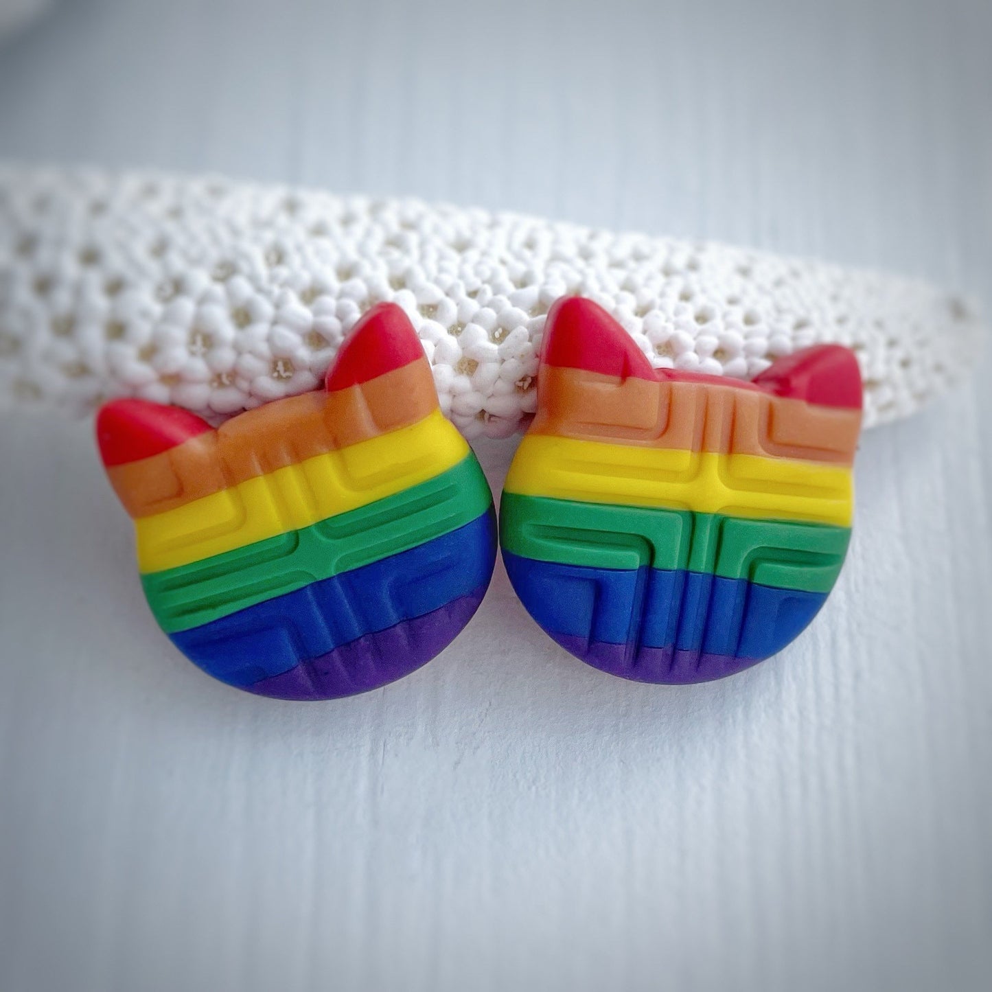 Cat Earrings Rainbow Cat Stud Earrings