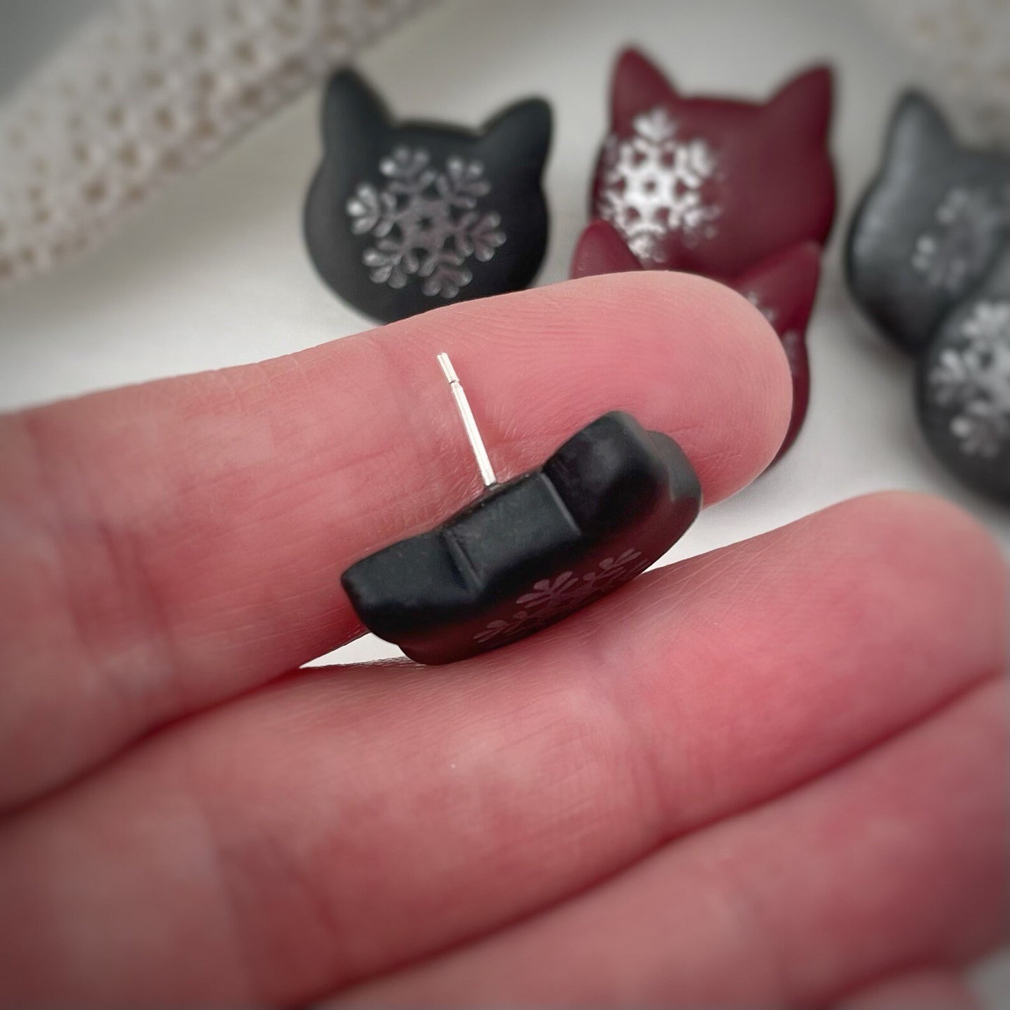 Cat Earrings - Snowflake (version A) Studs