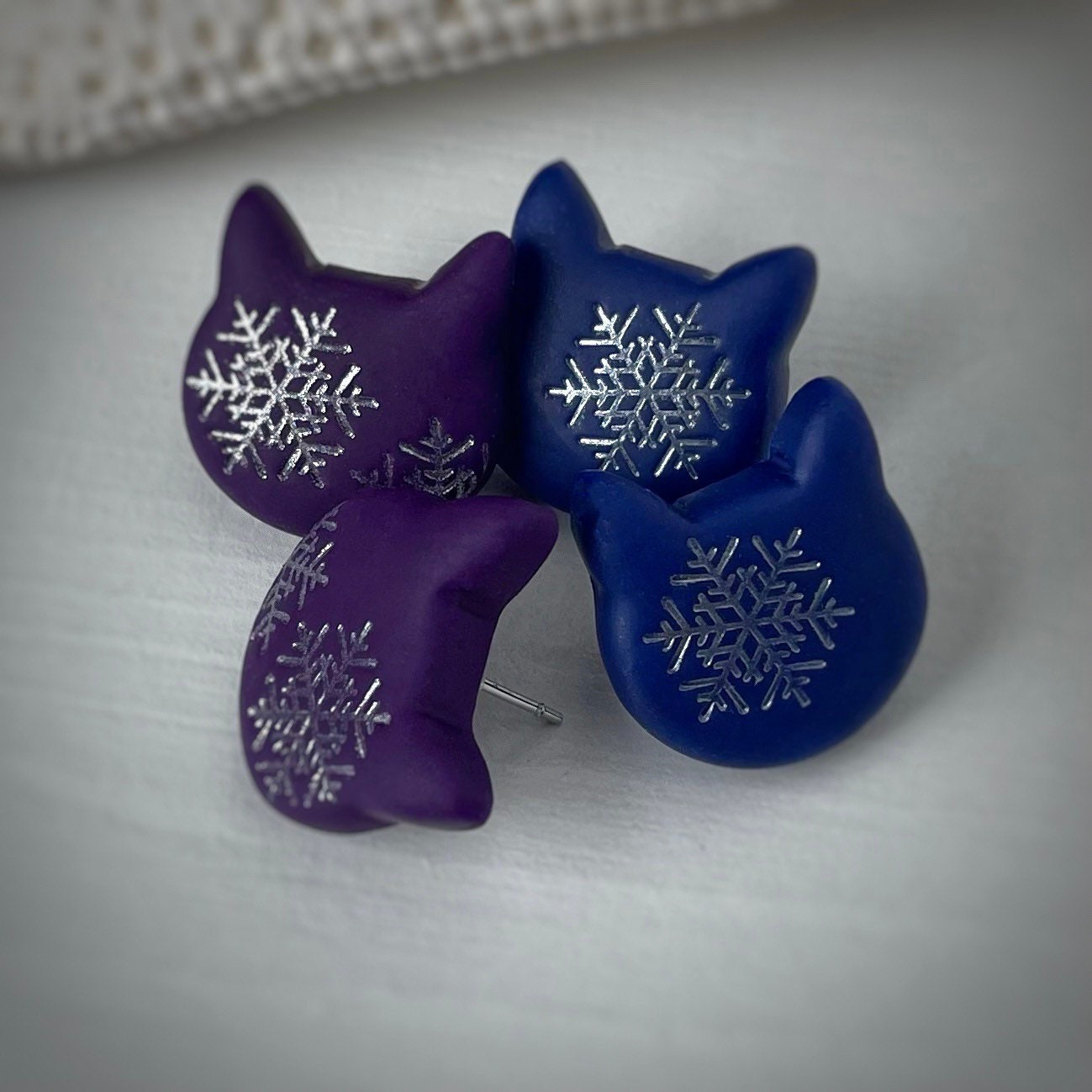 Cat Earrings - Snowflake (version B) Studs