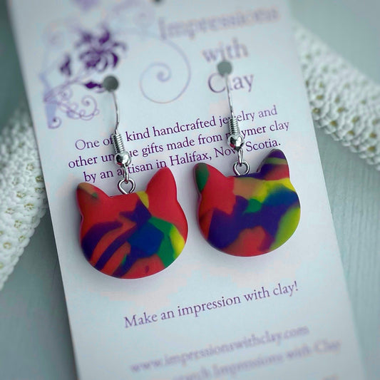 Cat Earrings with Rainbow Colours - Abstract Drop Earrings