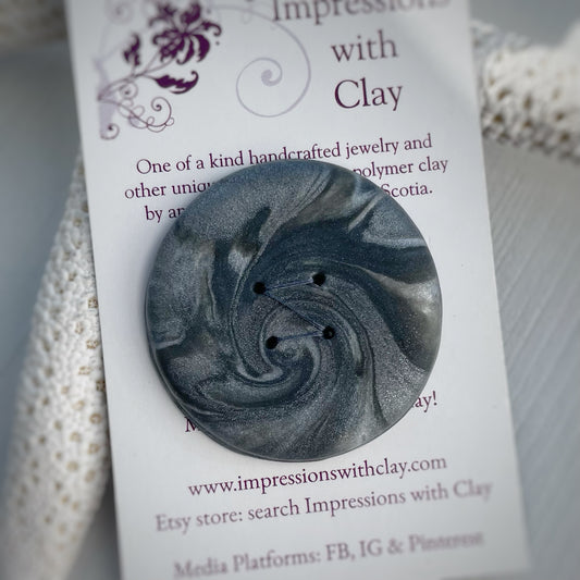Grey Large Round Abstract Quality Polymer Clay Button - 1 button - ~37mm